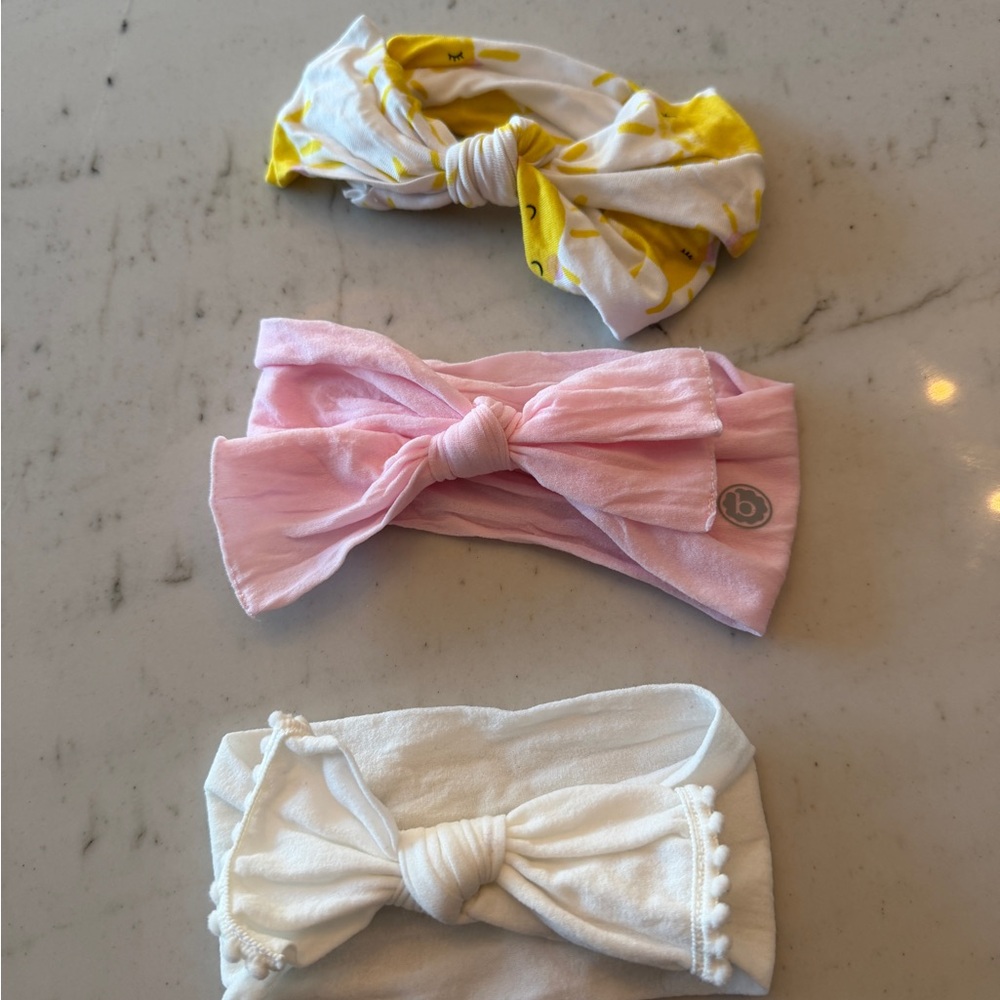 Charming Kids Headband Trio in Pink, White, and Yellow